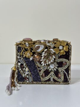 Bridal Clutch, Wedding Clutch, Jeweled Box Clutch, Minaudière Bag, Handmade Clutch, Crystal Clutch, Pakistani Clutch, Indian Bridal Accessory, Gold Clutch, Purple Evening Bag, Black and Gold Purse, Formal Clutch, Party Wear Clutch, Clutch with Tassel, Beaded Purse, Zardozi Style Bag, Opulent Clutch, Luxury Gift for Her, Statement Accessory, Vintage Style Purse, Royal Design Clutch, Udyana Treasure.