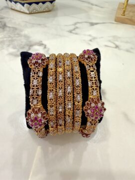 Royal Antique Ruby & Diamond-Tone Filigree Bangle Set